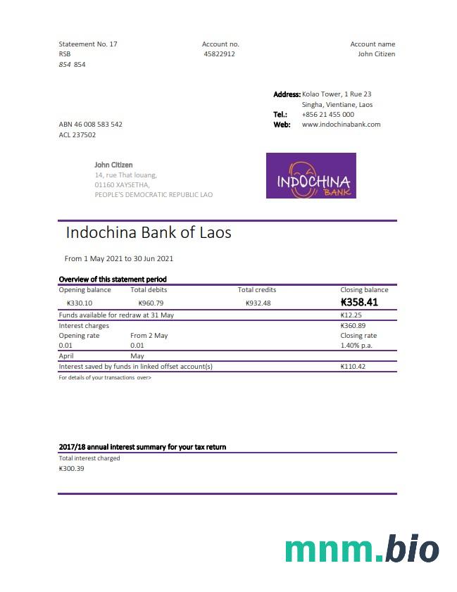 Laos Agricultural Promotion wyciąg bankowy szablon Worda i PDF, 3 stronas